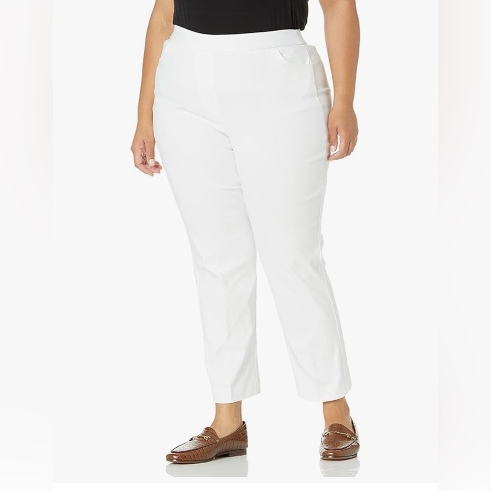 NEW-Alfred Dunner 24 W 2025 white summer straight tummy control pants